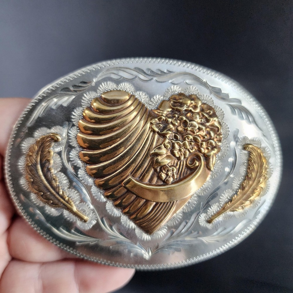 Vintage German Silver and Brass Two toned Metal Belt Buckle Handmade